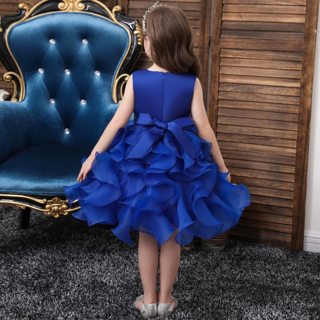Elegant Blue Floral Petal Wave Princess Party Dress