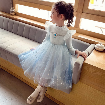 Butterfly Sleeves and Diamond Rhinestone Knitted Girl Dress