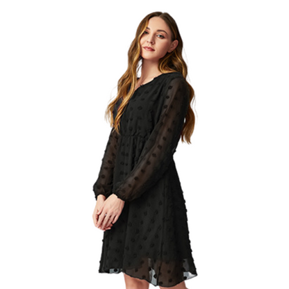 Dotted Texture See Through Sleeves Mommy and Me Dress