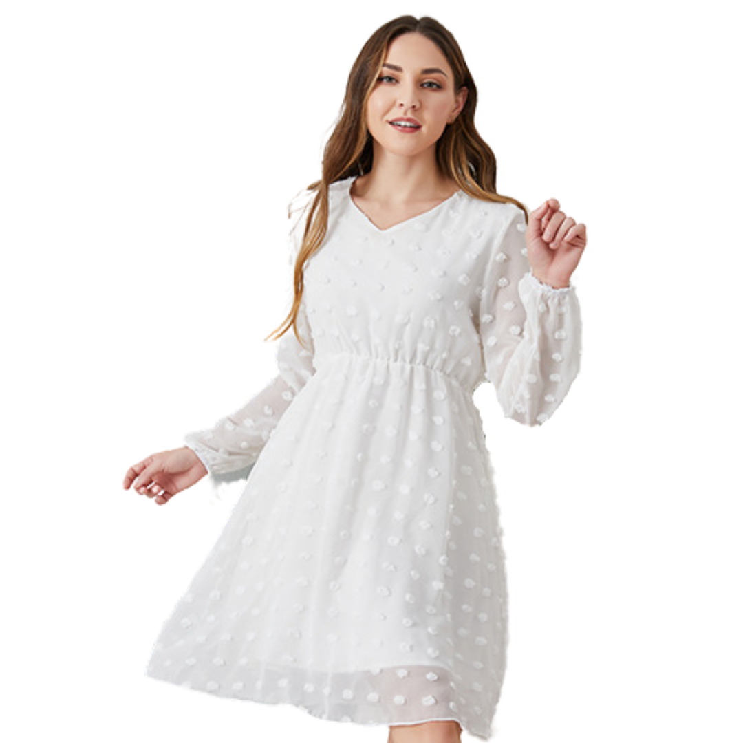 Dotted Texture See Through Sleeves Mommy and Me Dress