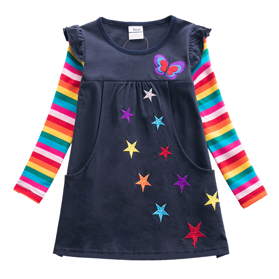 Butterflies and Candy Stripes Long Sleeve Top Dress