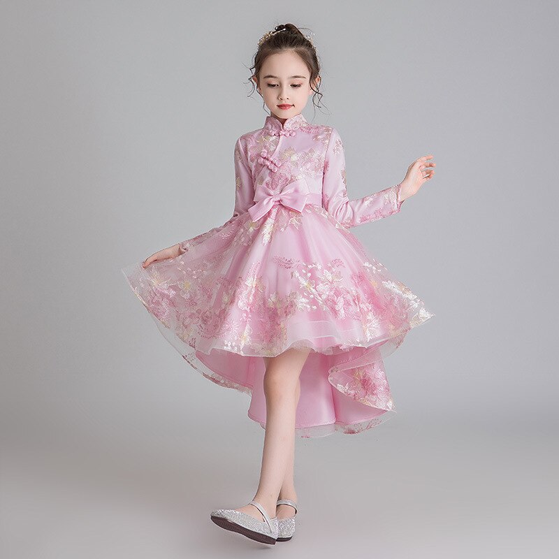 Rose Patch Floral Printed Girls Fashion Party Dress