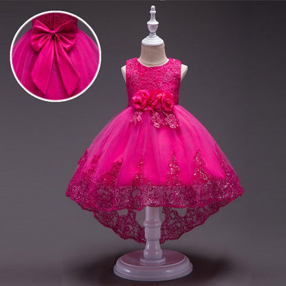 Rose Patch Floral Printed Girls Fashion Party Dress