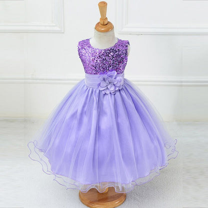Rose Patch Floral Printed Girls Fashion Party Dress