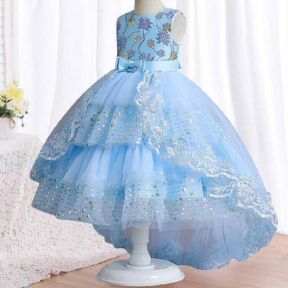 Rose Design Floral Long Back Girls Fashion Party Dress