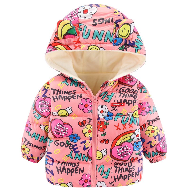 Excavator Toon Pattern Hooded Parka Jacket