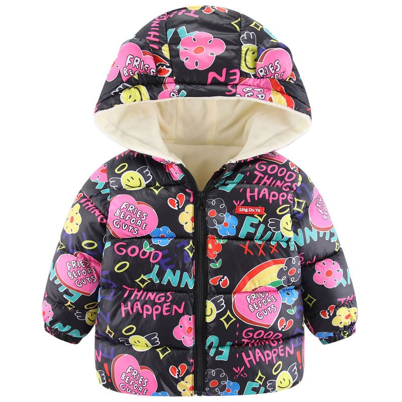 Excavator Toon Pattern Hooded Parka Jacket