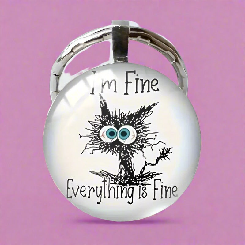 Cat Time Gem Zinc Alloy Keychain Cute Retro Keychain