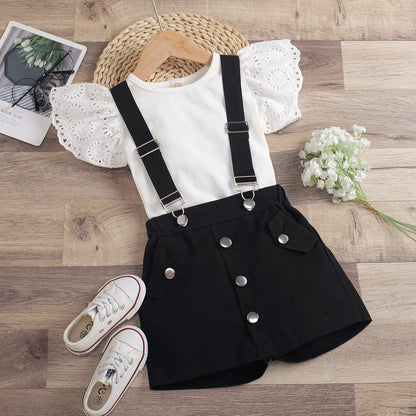 Round Neck Top with Detachable Strap Culottes Baby Clothes
