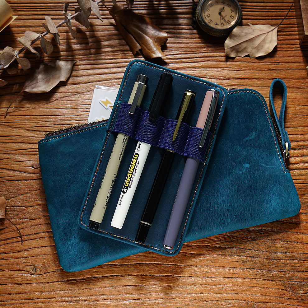 Cowhide Zipper Crazy Horse Leather Multi-functional Zipper Pencil Case