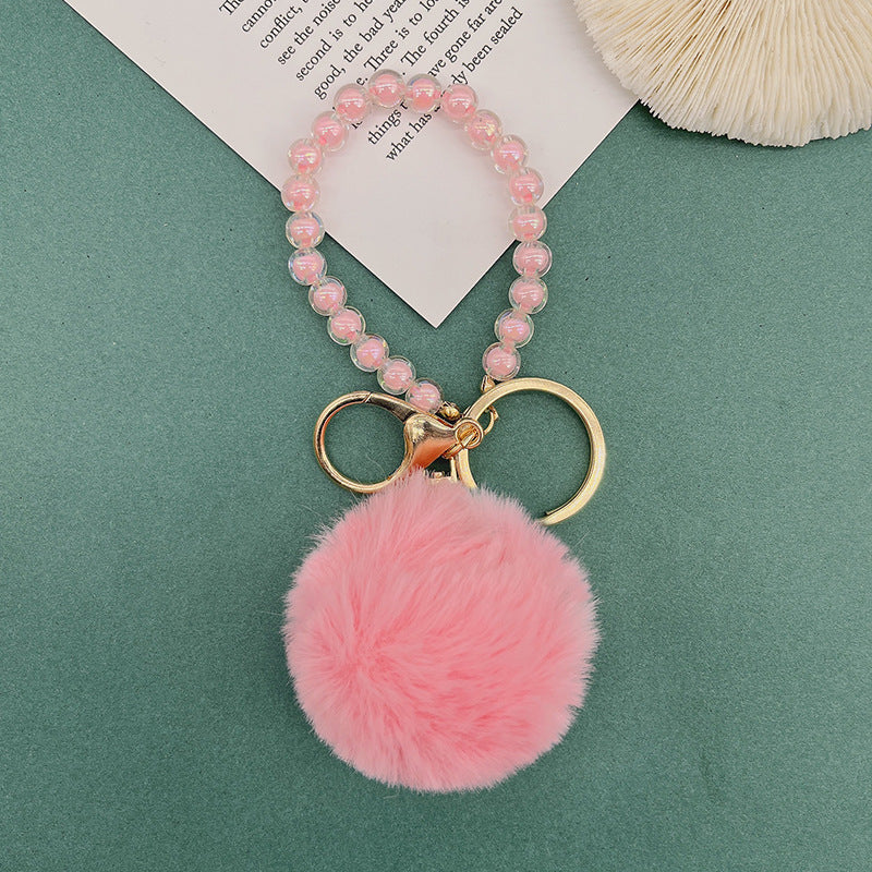 Cute Fur Ball Colorful Beaded Lanyard Keychain