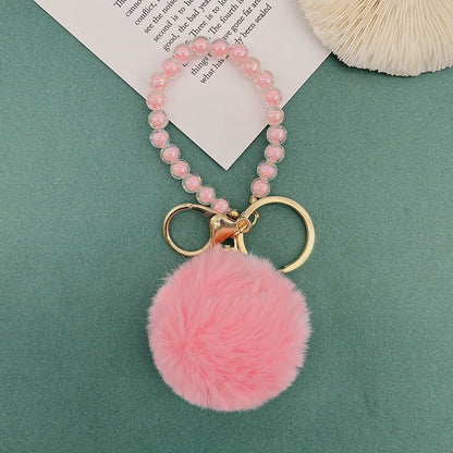 Cute Fur Ball Colorful Beaded Lanyard Keychain