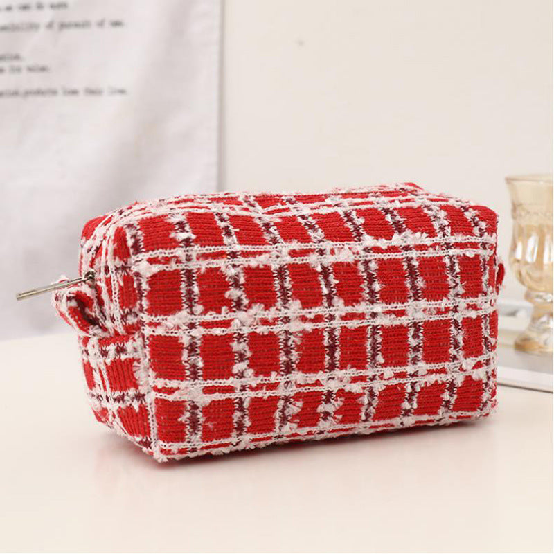 New Year Christmas Red Knitted Wool Pencil Bag