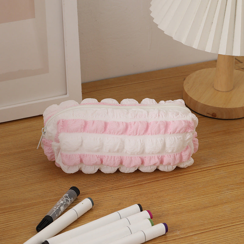 Color Block Striped Large Capacity Pencil Case
