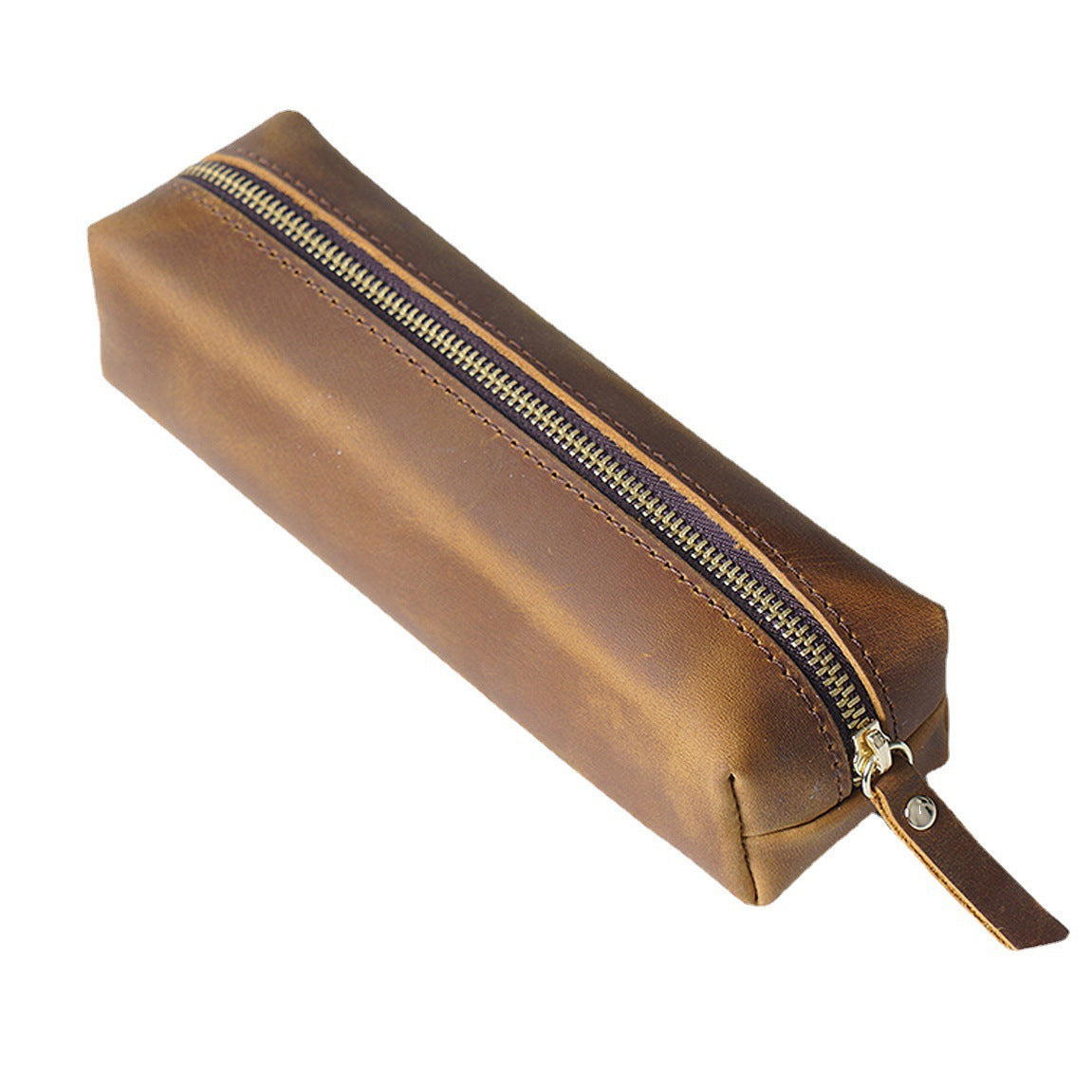 Handmade Cowhide Pen Large Capacity Storage Bag Zipper Pen Bag