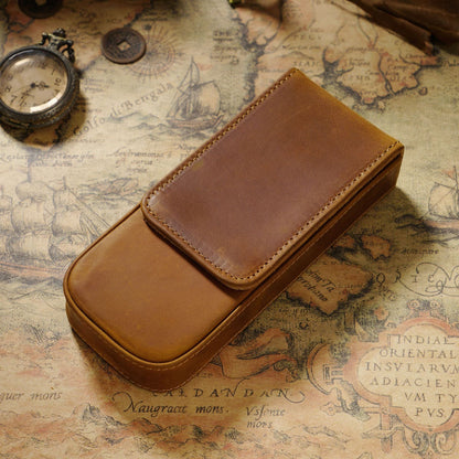 Genuine Leather Handmade Magnetic Drawer Pen Bag