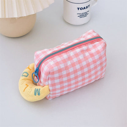 Plaid Cotton Embroidered Pencil Case
