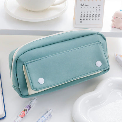 Leather Solid Color Large Capacity Pencil Case