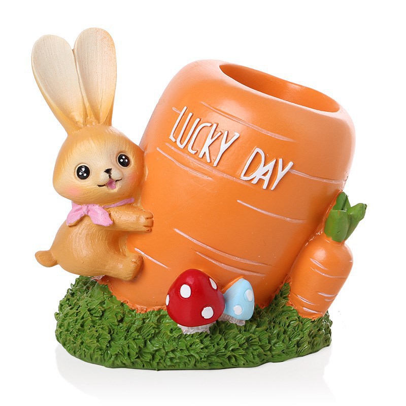 Rabbit Carrot Resin Ornament Pen Holders