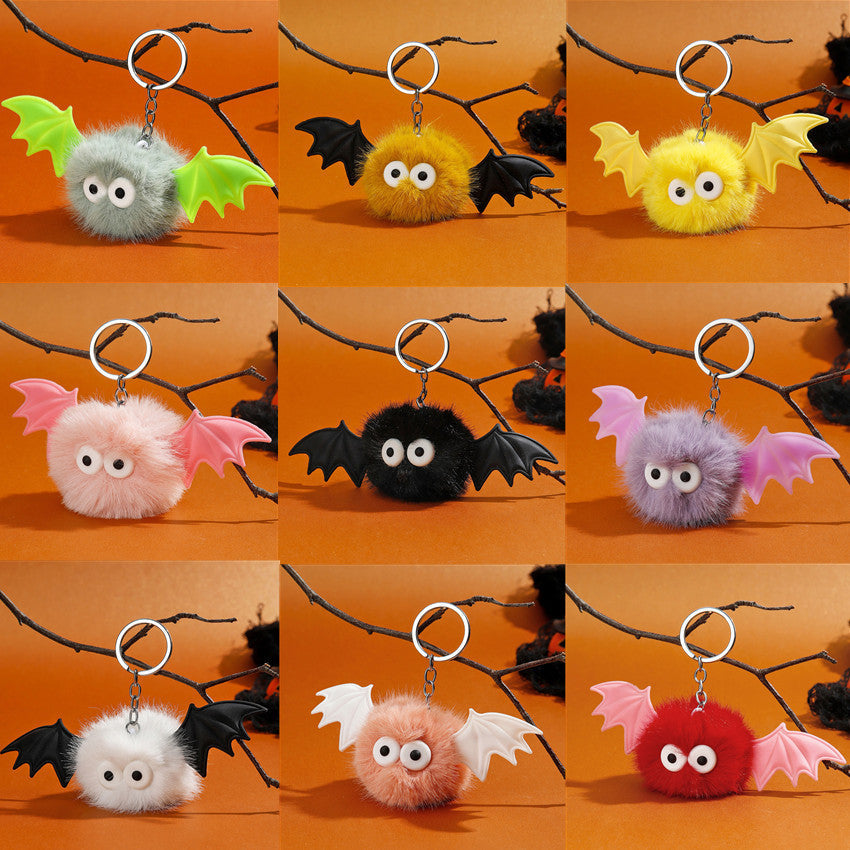Halloween Bat Plush Pom Keychain