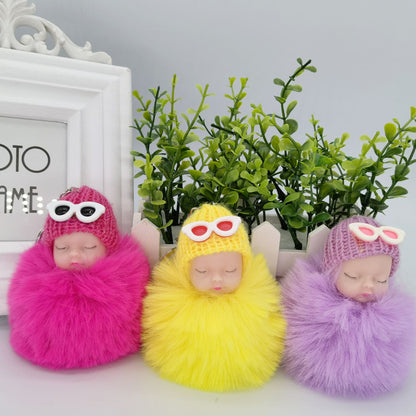 Sleeping Doll Plush Ball Hanging Keychain
