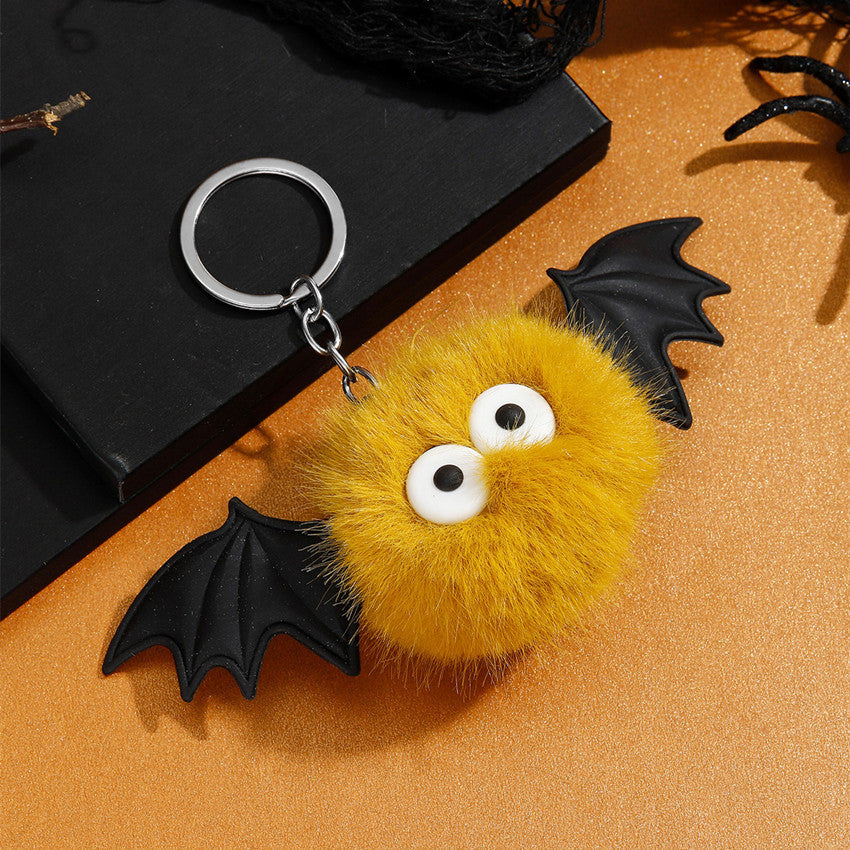 Halloween Bat Plush Pom Keychain