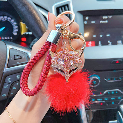 Mink Fur with Diamonds Crystal Fox Head Keychains