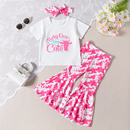 Summer Western Cotton T-shirts and Flared Pants Children's Sets