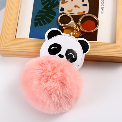 Cartoon Panda Fur Ball Alloy Keychain