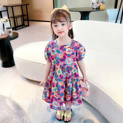 Girls Summer Floral Short Sleeve Dress