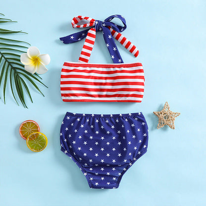 Kids Bowknot Mermaid Suspenders Split Polyester Swimwear