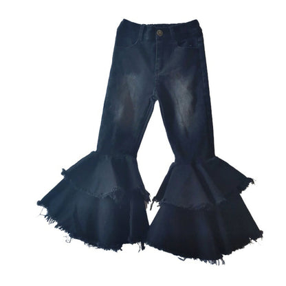 Polyester Slim Fit Kids Girls Jeans Double Layer Flares