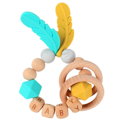 Baby Wooden Teether Bracelet Rattle Silicone Bead Micro Stick TOY