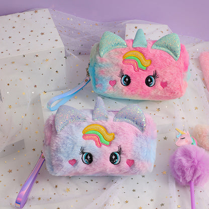 Cartoon Unicorn Big Eyes Plush Student Stationery Pen Bag