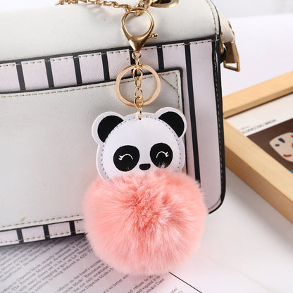 Cartoon Panda Fur Ball Alloy Keychain
