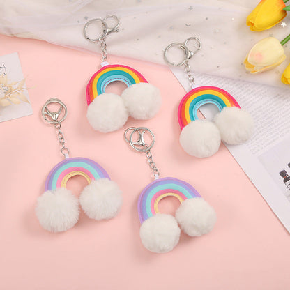 Rainbow PU Plush Keychain