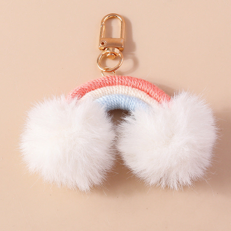 Cartoon Fur Ball Hand Knitted Rainbow Keychain