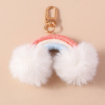 Cartoon Fur Ball Hand Knitted Rainbow Keychain