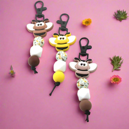 Bee Silicone Beaded Keychain