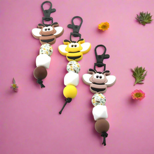 Bee Silicone Beaded Keychain