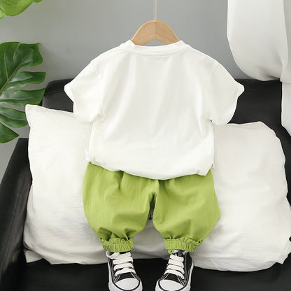 Boys Summer Cartoon Short Sleeved Shorts Cotton Set