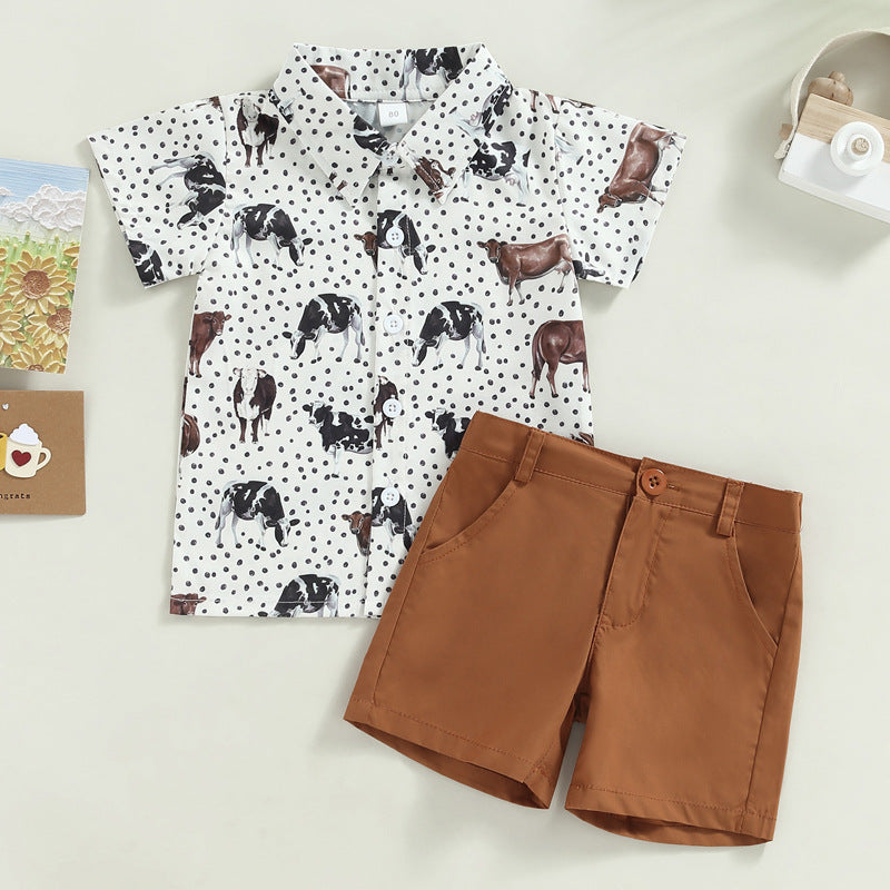 Western Farm Cow Print Two-piece Baby Clothes