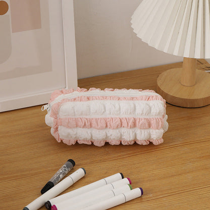 Color Block Striped Large Capacity Pencil Case