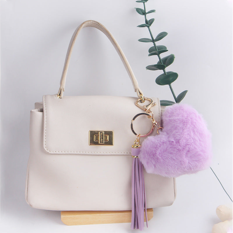 Heart Shaped Fur Ball Tassel Keychain