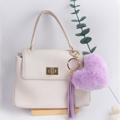 Heart Shaped Fur Ball Tassel Keychain