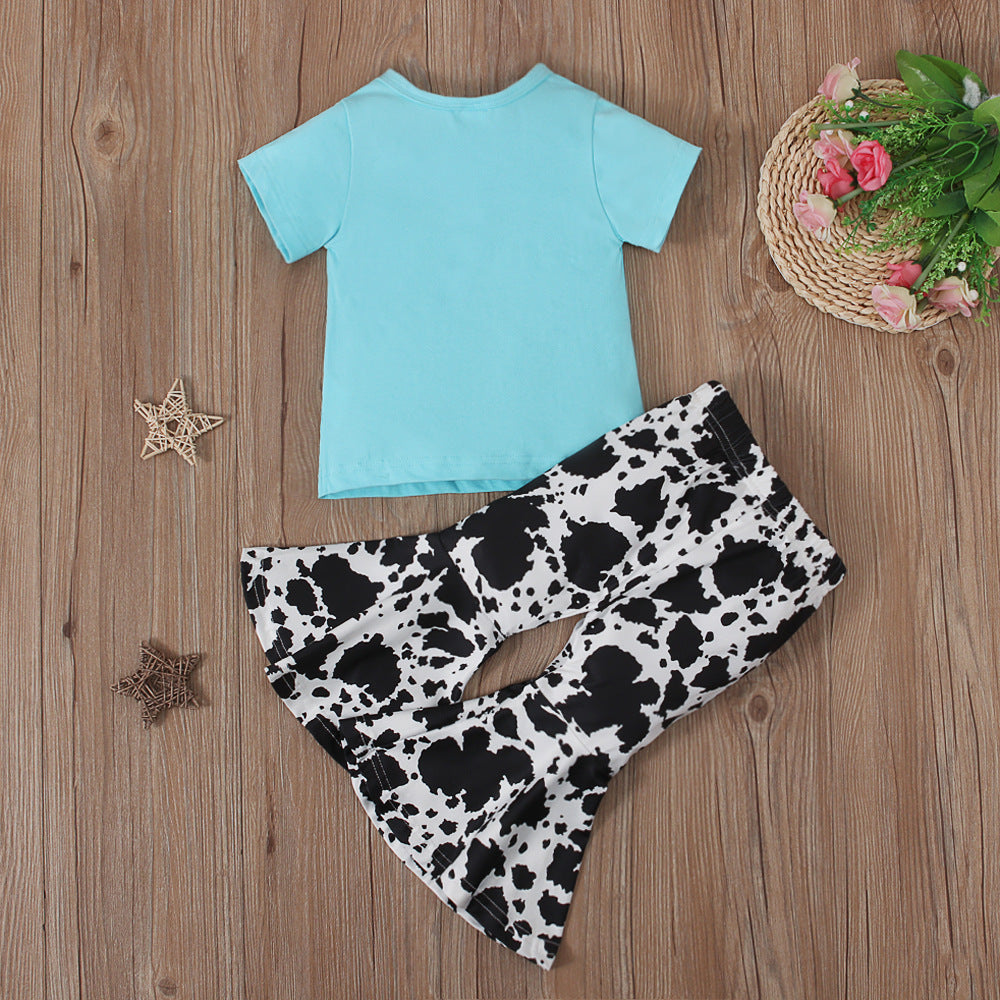 Children's Western Style Short Sleeve Pants Cow Head Suit