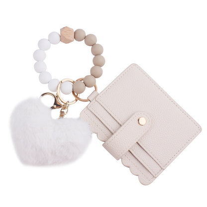 Heart Shape Fur Ball Card Holder Silicone Beaded