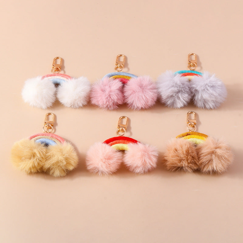 Cartoon Fur Ball Hand Knitted Rainbow Keychain