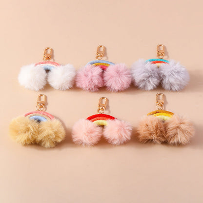 Cartoon Fur Ball Hand Knitted Rainbow Keychain