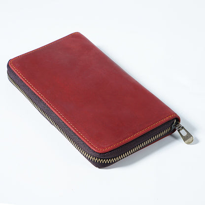 First Layer Cowhide Vintage Zipper Pen Storage Bag